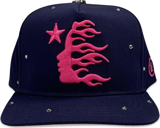 Hellstar OG Logo Snapback Hat With Rhinestones Navy