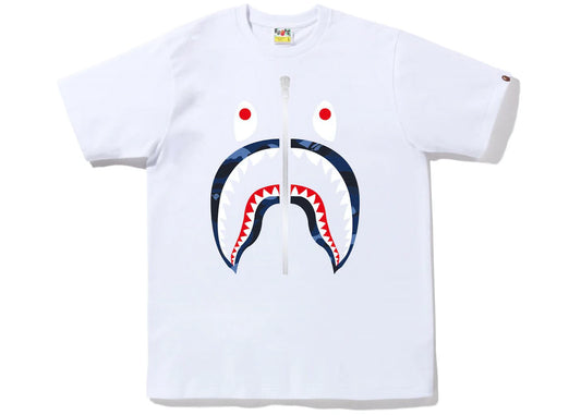 BAPE Navy Blue Shark Tee White