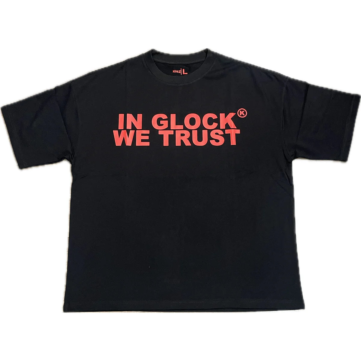 In Glock We Trust Tee Red Letters Black