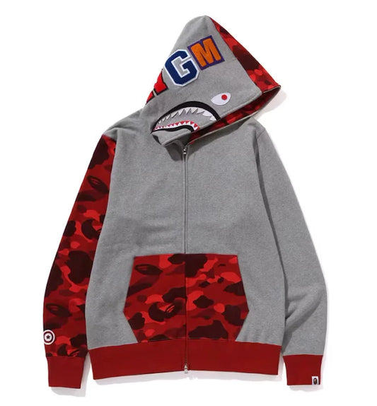 BAPE Red Grey Shark Zip Up