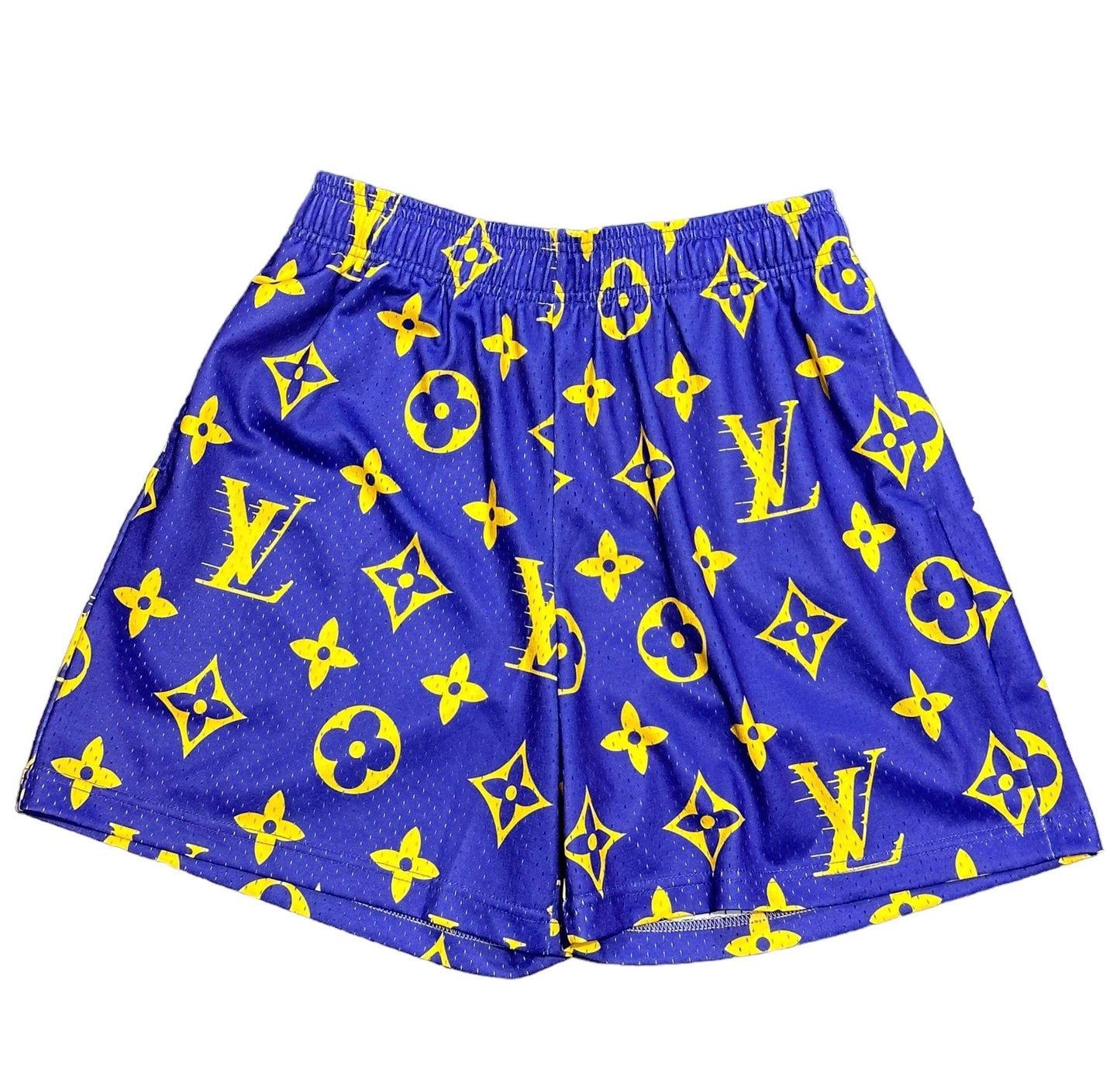 BRAVEST STUDIOS LV MONOGRAM PURPLE/YELLOW MESH SHORTS